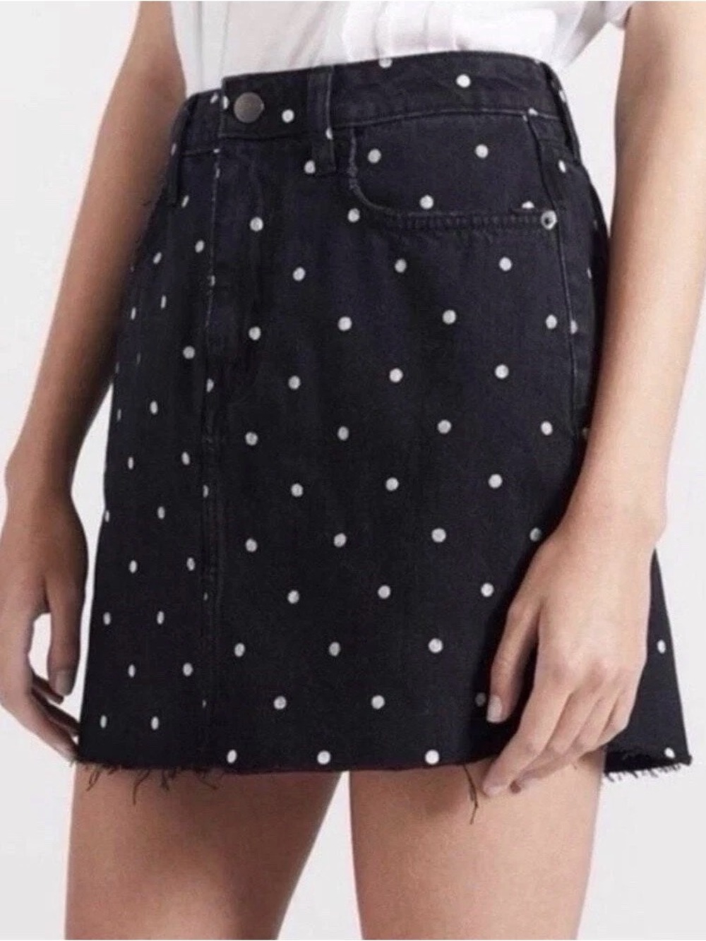 Women’s Current Elliot Black Polka Dot Denim Mini Skirt Size 32 NWT | 5-Pockets